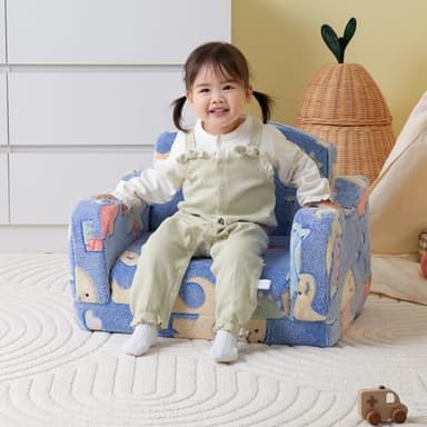 Thick Comfy Toddler Chair and Couch for Kids,2-in-1 Soft Plush Fold Out Sofa for Children,Convertible Couch to Lounger for Toddler - Image 2