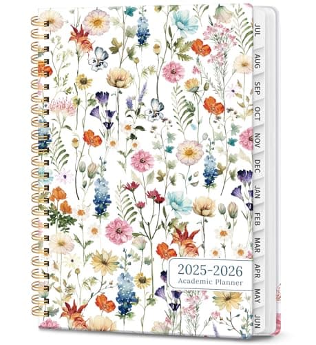 Planner 2025-2026, Academic Year Monthly and Weekly Calendar Planner, Jul 2025 - Jun 2026, Hardcover Teacher Student Planning Agenda book with Tabs, Perfect for School Office Supplies , 6.3" x 8.5" - Wildflower - Image 1