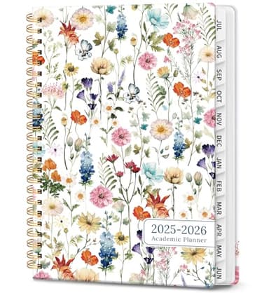 Planner 2025-2026, Academic Year Monthly and Weekly Calendar Planner, Jul 2025 - Jun 2026, Hardcover Teacher Student Planning Agenda book with Tabs, Perfect for School Office Supplies , 6.3" x 8.5" - Wildflower - Image 1