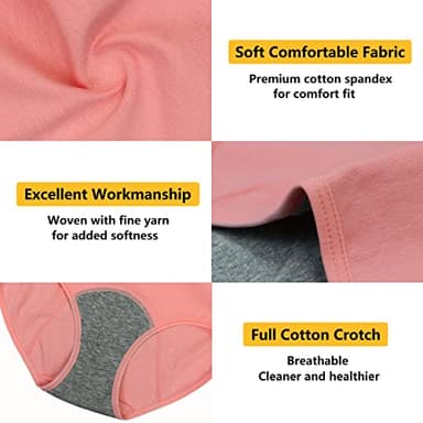 Nalwort Teen Girls Period Underwear Menstrual Period Panties Leak-Proof Cotton Protective Briefs Pack of 6 - Image 3