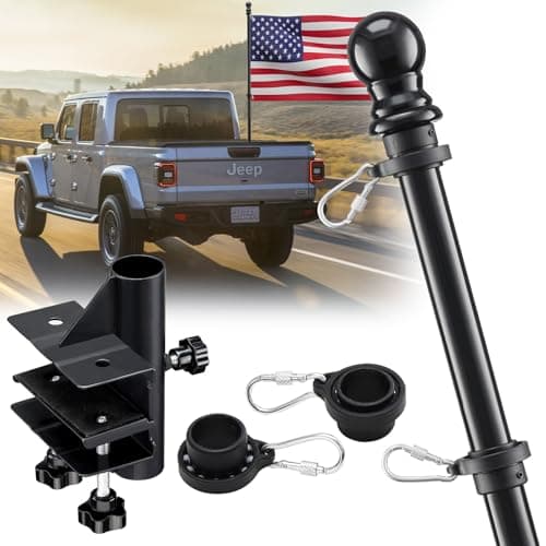 Truck Flag Pole Kit with Trailer Hitch Holder - 6FT Heavy Duty Flagpole for Trucks,Stainless Steel Flag Rings Hold Flag Securely,Upgraded Windproof Holder with Longer Sleeve for Truck,Pickup,Jeep - Image 1