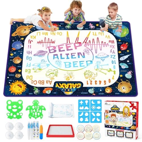 Jasonwell Aqua Water Doodle Mat 48 x 36 Inches Large Magic Drawing Doodling Mat Coloring Mat Educational Toys Christmas Birthday Gifts for Kids Toddler Boys Girls Age 2 3 4 5 6 7 8 Year Old (Galaxy) - Image 1