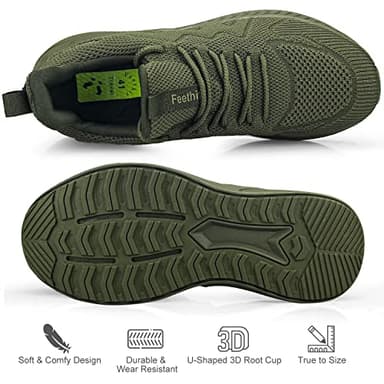 Feethit Mens Work Shoes Non Slip Walking Running Shoes Casual Slip on Tennis Sneakers Army Green 9 - Image 4