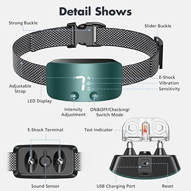 NBJU Bark Collar for Dogs,Rechargeable Anti Barking Training Collar with 7 Adjustable Sensitivity and Intensity Beep Vibration for Small Medium Large Dogs (Blackish Green) - Image 3