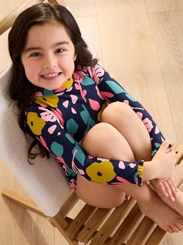 Simple Joys by Carter's Girls' Long Sleeve Zipper One Piece Swimsuit, Floral, 3T - Image 3