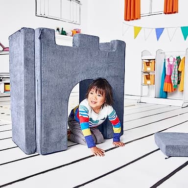 Yourigami Kids and Toddler Play Castle, Playroom Couch Add-On Set, Durable Modular Design, Blue Lagoon - Image 1