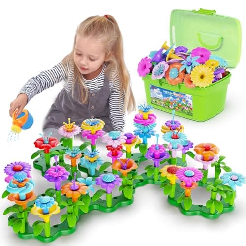 Scientoy Flower Garden Building Toys, Girl Toys Build a Garden, 130 PCS Flower Pretend Gardening Gift for Kids, Floral Arrangement Playset for Age 3-7 Year Old Child Educational Activity - Image 1