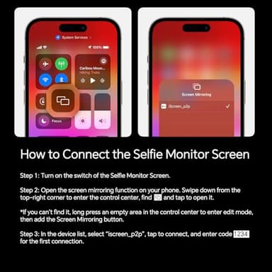 Vlog Selfie Monitor Screen iPhone, 4K 60fps Recording, Wireless Screen Mirroring with Remote Control, Magnetic Fixation, 180° Rotation, 3 Levels of Brightness, Compatible with iPhone & Android - Image 6