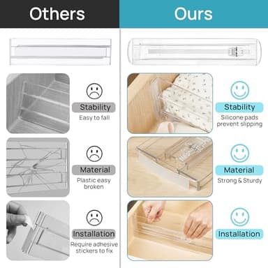 Vtopmart 12 Pack Drawer Dividers for Clothes, 4" High 10.2"-16.6" Adjustable Expandable Dresser Drawer Organizer, Clear Plastic Separators for Dresser, Baby Clothing, Underwear, Cosmetic, Toiletries - Image 7