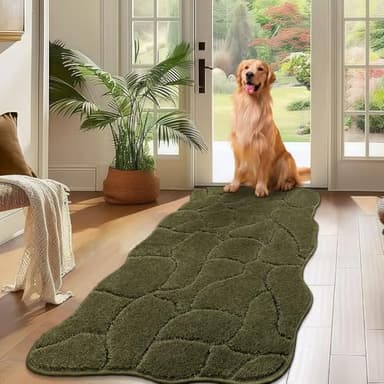 Large Dog Door Mat for Muddy Paws, 24x59 Absorbent Dirt Trapper Long Door Mat, Non-Slip Washable Mud Mat for Dogs, Polyester Microfiber Soft Pet Rug Mat for Entryway, Mud Dog Paws, Patio (Olive Green) - Image 1