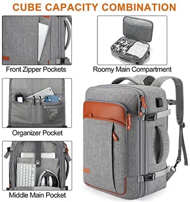 Lumesner Carry on Travel Backpacks, Extra Large 40L Flight Approved for Men & Women,Expandable Suitcase backpack (Grey (Backpack With 4 Packing Cubes)) - Image 5