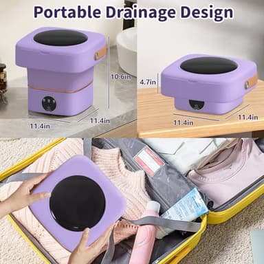 Portable Washing Machine, Foldable Mini Washer with 3 Modes, Compact Clothes Laundry Machine for Underwear, Baby Clothes, Apartments, Camping, Travel(Purple) - Image 6