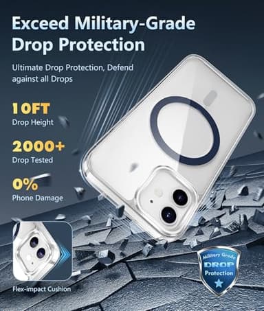 FNTCASE for iPhone 12 Clear Case: for iPhone 12 Pro Magnetic Military Grade Drop Protection Anti Yellowing Cell Phone Cover - Rugged Durable Shockproof Protective Bumper (D-Sapphire Blue) - Image 4