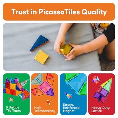 PicassoTiles 60 pcs Mini Magnetic Tiles Magnet Toys Travel-Friendly On-The-Go Building Blocks for Kids Compact Lightweight Creative playset Preschool Montessori Early Learning STEM Kids Toy Ages 3+. - Image 7