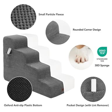 Deconovo Pet Stairs for Small & Elderly Dogs Cats 4-Step Dog Ramp Non-Slip Surface, Soft Washable Cover, Portable for Couch & Bed Use –Ideal for Senior Pets, Compact Storage Friendly, 19.7" H Ash Gray - Image 6