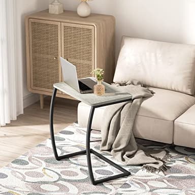 SRIWATANA Side Table, End Table, Vintage C-Shaped Couch Table for Sofa Laptop Coffee Snack, Light Grey - Image 2
