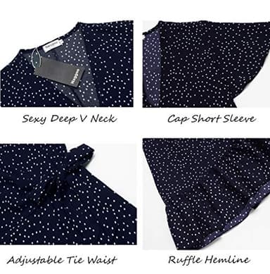 Naggoo Women's Summer Wrap V Neck Polka Dot Print Ruffle Short Sleeve Mini Dress with Belt Navy Blue S - Image 5