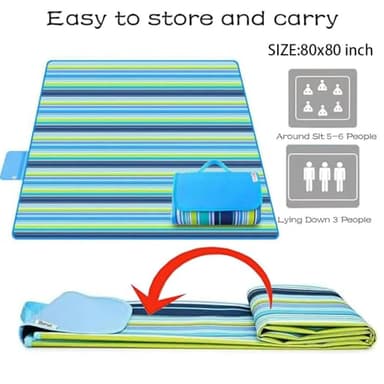 Extra Large Beach Blanket Outdoor Picnic Blankets, Light Foldable Waterproof Sand Free Picnic Mat Beach Mats for Family Festival BBQ Park Grass Lawn Camping Hiking Travel Concerts (BLUE 2, 80x80 in) - Image 6
