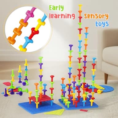 Peg Board Toy set 73Pcs DIY Building Stacking Toys for Kids 3-6 Years Old,STEM Educational Kids Toy for Brain Development,Montessori Sensory Toys,Upgrade Various Foam Board Plastic Lacing String Game - Image 7