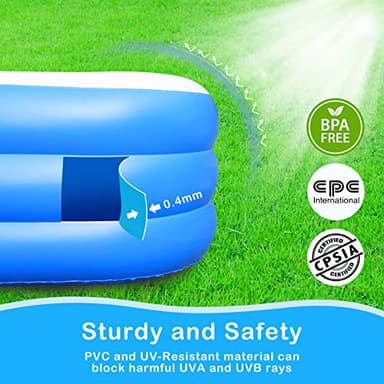 Sumbee Inflatable Swimming Pool for Kiddie Adults Kids, 120" X 72" X 22" Large Blow Up Pool for Family Backyard Outdoor Toddler,Big Rectangle Pools for Children Ages 4-8-12,Full-Sized,Blue - Image 3