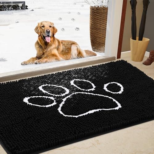 Dog Door Mat for Muddy Paws, Pet Rug Chenille Absorbent Outdoor Doormat 36"x 24", Non Slip Heavy Indoor Doormat Soft Front Inside Doormats for Entryway, Mud Paws, Patio,Dog Paw Black - Image 1