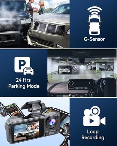 3 Channel Dash Cam Front and Rear Inside, Bulit a 32GB Card, Dash Camera for Cars,4K Full HD 2.0'' IPS Screen Dashcam with G-Sensor, IR Night Vision, WDR, Loop Recording, 24H Parking Mode - Image 3