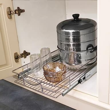 Sikarou Pull Out Cabinet Organizer 26" W x 21" D, Heavy Duty Kitchen Cabinet Pull Out Shelves, Slide Out Wire Basket for Kitchen Cabinets, Bathroom, Pantry, Chrome Finish - Image 5