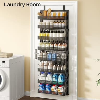 Over the Door Pantry Organizer - 8 Tier Adjustable Pantry Door Spice Organizer, Large Capacity Hanging Door Spice Rack for Kitchen Pantry Organizers and Storage (Black, 17"W x 6"D x 69"H) - Image 9