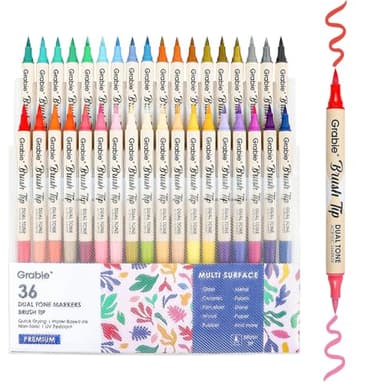 Grabie 72 Colors Acrylic Paint Markers, Soft Brush Tip Acrylic Markers Set, Paint Pens for Wood, Fabric, Canvas, Glass, Stone, Canvas, Rock Painting and DIY Crafts Art Supplies, Set of 36 - Image 1