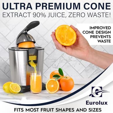 Eurolux Electric Citrus Juicer Power Pro - With 300 Watts of Power, The Most Powerful Juicer, For Easy Smooth Juicing Experience | New Updated Design - Image 4