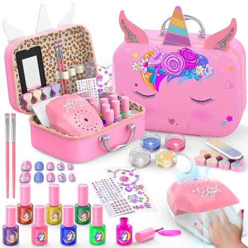 Kids Nail Polish Set for Girls, Non-Toxic Quick Dry Nail Art Salon Kit with Nail Dryer and Peelable Nail Polish,Ideal Gift Toys for Girls Age 3-12 - Image 1