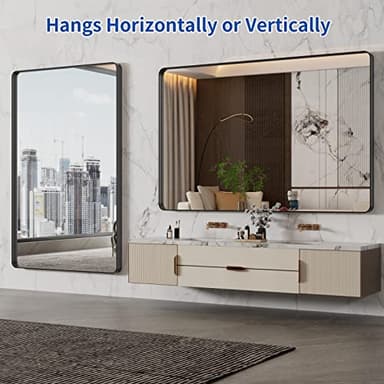 WEER 55X36 Inch Black Metal Framed Bathroom Mirror, Black Bathroom Vanity Mirror Farmhouse, Rounded Rectangular Matte Black Wall Mirrors, Tempered Glass, Anti-Rust (Horizontal/Vertical) - Image 5
