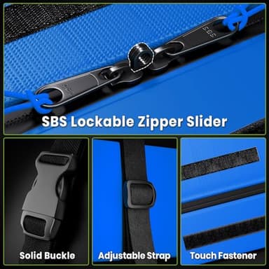 APTY 21 Cubic Feet Car Rooftop Cargo Bag Carrier, Soft Roof Top Luggage Bag for All Vechicles with/Without Racks - with Waterproof Zip, Luggage Lock, Anti-Slip Mat, Storage Bag, Door Hooks, Blue - Image 6