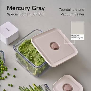 VAKUEN Premium Airtight Food Storage Container. Special Edition Mercury Color 8P/Set. 7pcs Container and Vacuum Sealer. Patented Double Silicone Lining, 100% Leak Proof, BPA-FREE - Image 2