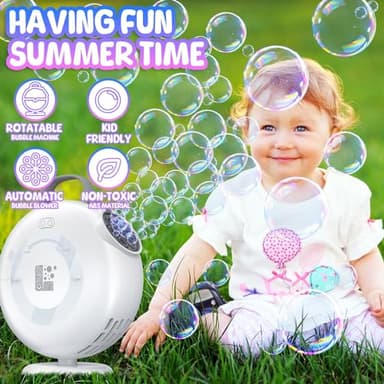 Bubble Machine, Automatic Bubble Blower for Kids Toddlers, 8000+ Bubbles Per Minute, 90° 200° Oscillating Electric Plug-in or Batteries Bubble Maker, Bubble Toys for Outdoor Birthday Party - White - Image 7