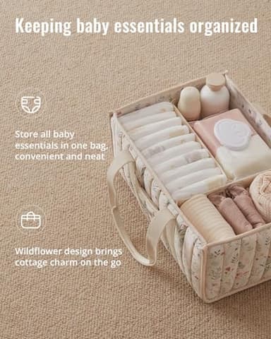 Blissful Diary Floral Diaper Caddy Organizer, Stylish Nursery Storage Basket, Gift for Baby Shower, Newborn Essentials, Floral Beige - Image 2