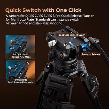 SmallRig Heavy-Duty Carbon Fiber Tripod with FreeSpeed One-Step Height Adjust, 75" Tall, Fluid Head, Dual-Mode QR Plate for DJI/MFT, Load up to 17lbs, Professional Video Tripod for Camera AD-80S - Image 6