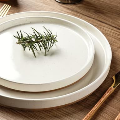 AmorArc Ceramic Dinnerware Set for 4 | Speckled Stoneware Plates and Bowls with unglazed terracotta | Scratch Resistant, Dishwasher & Microwave Safe Dishes Sets- 12-Pcs Beige - Image 3