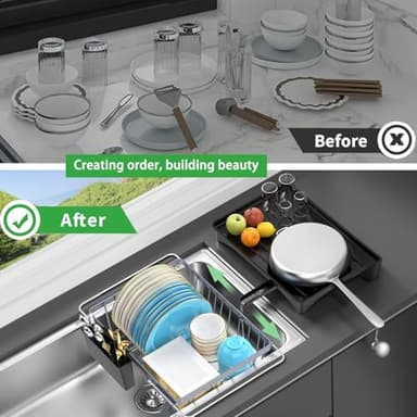 LEMIKKLE Sink Dish Drying Rack - Expandable Small Dish Rack Over Sinks with Drying Tray, Dish Drainer for Kitchen Counter with Cutlery Holder, Drying Rack Fit for 14’’-19’’ Kitchen Sink - Image 4