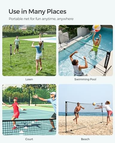SONGMICS 10 ft Badminton Net, Height Adjustable Volleyball Net, Pickleball Net with Poles, Foldable Nylon Net for Tennis Indoor Outdoor Court, Black USYQ300HV1 - Image 5