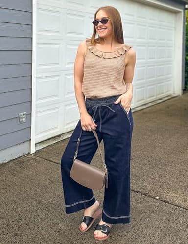 luvamia High Elastic Waisted Wide Leg Jeans for Women Crop Pants for Women Pull On Denim Pants Darkness Blue XX-Large Fits Size 20 / Size 22 - Image 7