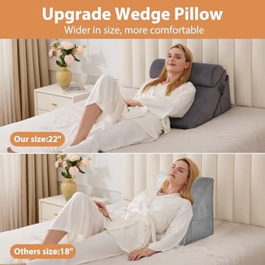 3PCS Wedge Pillow for Acid Reflux Relief, Adjustable Wedge Pillow Headboard, Bed Wedges Pillow for Back Pain Relief, Sleeping, Post Surgery, Back Support Pillows for Sitting Up, Snoring, Plush Grey - Image 7