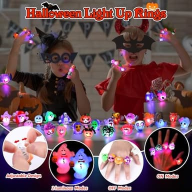 Nucifer 50 Pcs Halloween Treats Light Up Rings Toys Bulk 3D LED Flashing Glow In The Dark Rings Party Supplies Prizes Non Candy Treats Halloween Party Favors Gifts Toys Kids Adults Goodie Bag Stuffers - Image 5