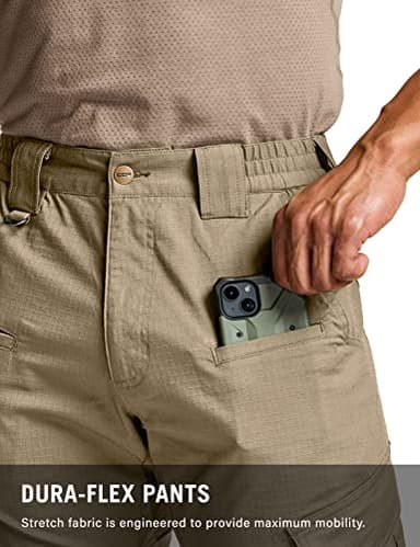 CQR Men's Flex Ripstop Tactical Pants, Water Resistant Stretch Cargo Pants, Lightweight EDC Hiking Work Pants, Dura Flex Khaki, 38W x 32L - Image 6