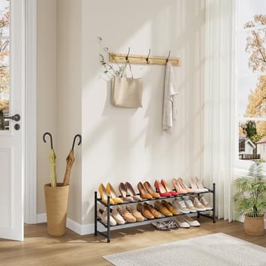 Tajsoon Expandable Shoe Rack for Closet 2 Tier, 28“-41“ Adjustable & Stackable Shoe Shelf Storage, Metal Shoe Rack Organizer for Front Door Entrance, Closet, Garage, Entryway, Black - Image 2