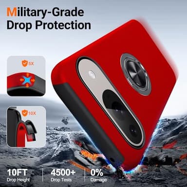 JAME for Google Pixel 9 Case/Google Pixel 9 Pro Case, Slim Fit Military Grade Shockproof Case for Pixel 9 with Ring Holder Kickstand Protective Phone Case for Google Pixel 9/9 Pro, Red - Image 3