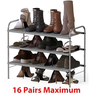 Simple Houseware 3-Tier Shoe Rack Storage Organizer, Grey – Space-Saving Shoe Shelf, Holds 9–16 Pairs, Sturdy Metal Frame, Easy Assembly – Closet, Entryway, Bedroom Shoe Storage Solution - Image 4