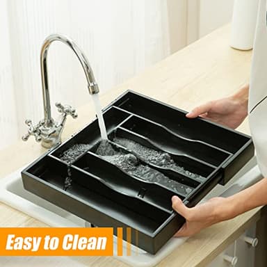 Bellsal Black Silverware Organizer Kitchen Drawer Organizer Expandable Bamboo Utensil Holder Cutlery Tray for Kitchen Utensil and Flatware Bedroom Office - Image 7