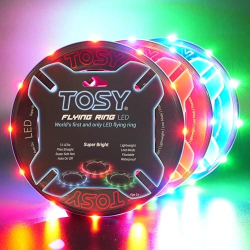 TOSY Flying Ring - 16 Million Color RGB or 12 LEDs, Super Bright, Lost Mode, Auto Light Up, Safe & Soft, Waterproof, Lightweight Frisbee, Birthday, Camping & Outdoor/Indoor Gift Toy for Boy/Girl/Kid - Image 1