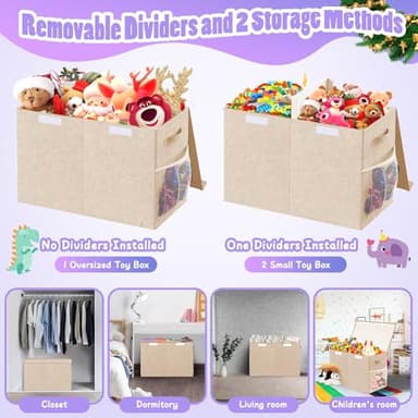 Large Toy Storage Box with Lid Divider, Sturdy Collapsible Toys Organizer Chest Kids Storage Bins Boxes Baskets for Boys, Girls, Nursery, Bedroom, Living Room, Playroom, 25"x13"x16", Beige - Image 6